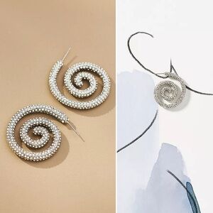 BaubleBar Nicole Pave Swirl Drop Earrings Elegant Spiral Silver Earrings NWT 48$